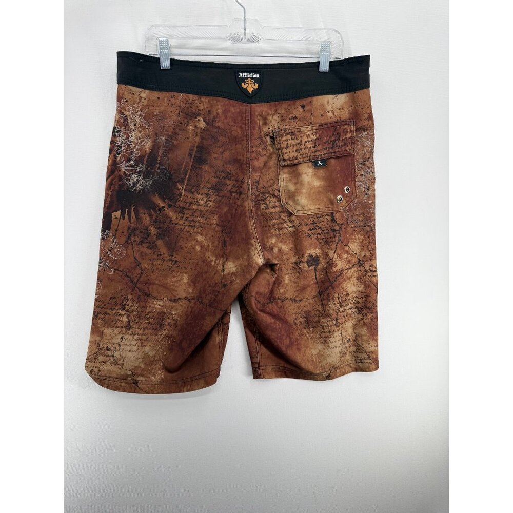 Affliction Board Shorts Mens 36 12" Swim Trunks Graveyard AOP Y2K Grunge - Picture 2 of 7